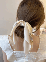 花卉珍珠絲巾髮帶｜優雅氣質髮飾（3 件）：圖片 3