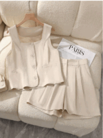 夏日森系亞麻套裝｜簡約單排扣背心＋短褲：圖片 6