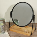 附防刮竹製托盤底座可直立圓鏡