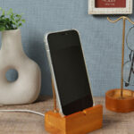 設計感金屬天然木手機支架